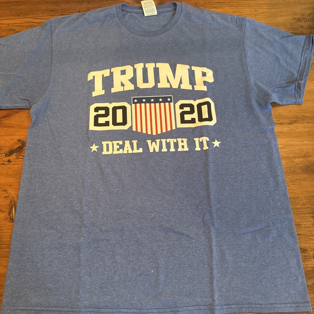 Trump 2020 Deal With It Graphic T Shirt Mens Large Blue Delta Pro Weight Tee